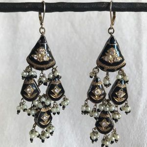 Indian Inspired Black/Gold Enamel Chandeliers
